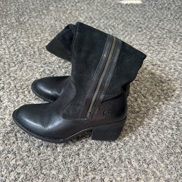 Born Uchee Tall Riding Boots Knee High Block Heel Zip 8.5 M Suede Leather Black - Picture 5 of 7